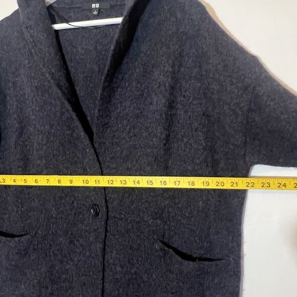 Uniqlo Women’s Long Cardigan 100% Wool Sweater Hooded Small Gray Pockets Button - Picture 7 of 12
